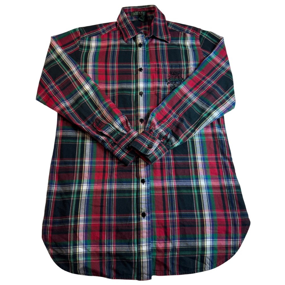 Lauren Ralph Lauren Plaid Shirt Crest Logo Women's Size XS Long Sleeve Button Up